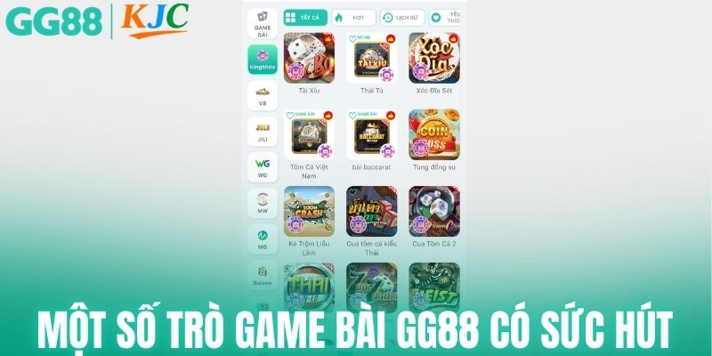 Một số trò game bài GG88 có sức hút