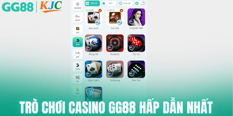 Trò chơi casino GG88 hấp dẫn nhất
